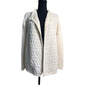 Talbots Petites Merino Wool Cashmere Cable Knit Cardigan Cream Open Front Mp